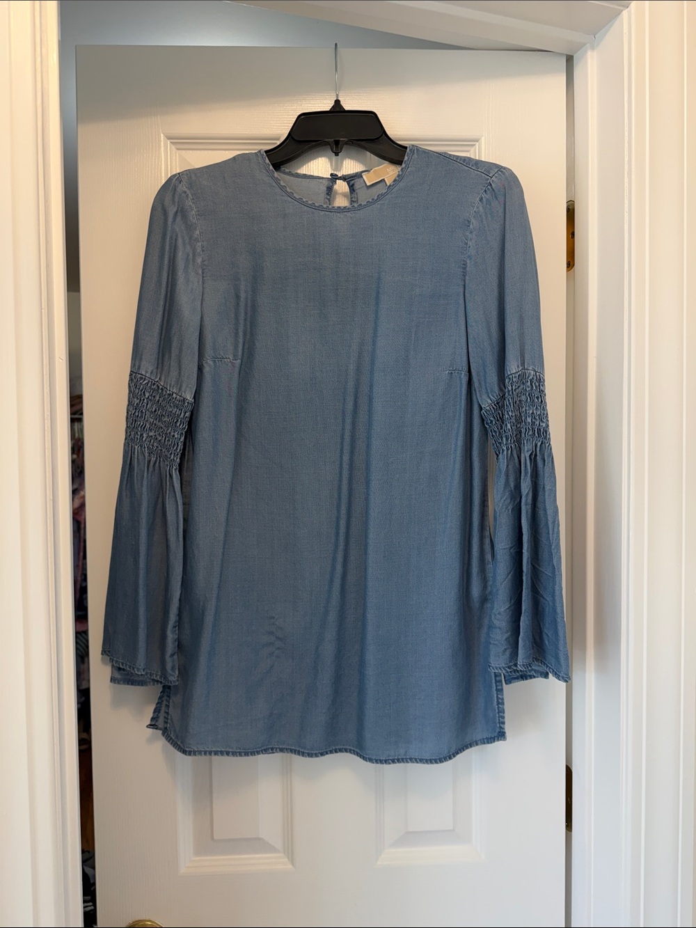 MICHAEL Michael Kors Light Blue Smocked Bell Sleeve Tunic